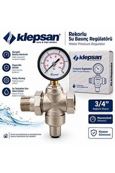 Klepsan 3\4 ( REKORLU ) Manometreli Su Basınç Düşürücü Regülatörü