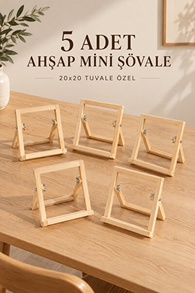 Palmiye Hobi & Sanat 5 Adet 20x20 Tuvale Uygun Ahşap Masaüstü Şövale Katlanab...