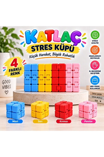 EBA HOME 4lü Kırmızı-Mavi-Sarı-Pembe Katlaç- infinity cube - sonsuz küp & str...