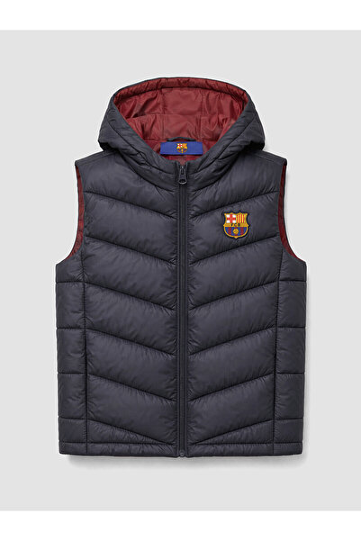 LC Waikiki Hooded Fc Barcelona Embroidered Boys' Puffer Vest