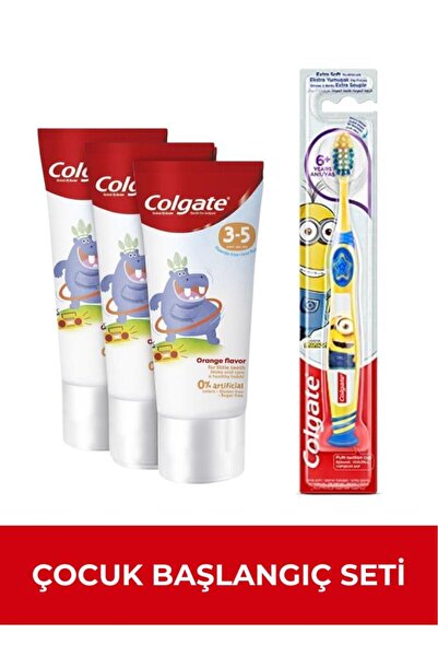 Colgate Kids Portakal 60 ml x3 + Minions Çocuk Diş Fırçası Çocuk Başlangıç Seti