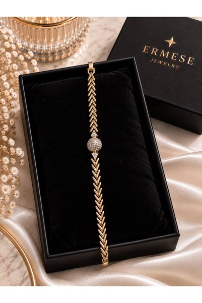 Gold Renk Balıksırtı Model Taşlı Bileklik