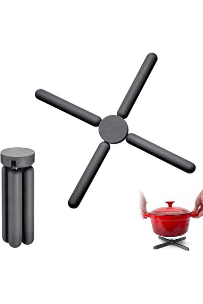 GENERAL Trivet, Coaster Pot, Heat Resistant, Black Silicone Cross-shaped Fold...