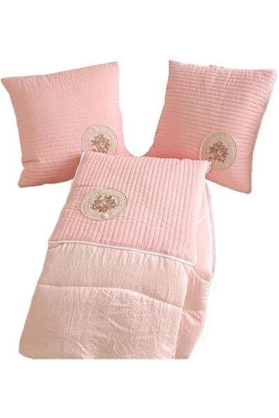 GENERAL 2-in-1 Cotton Pillow Blanket with Embroidery Design, Foldable Sofa Bl...