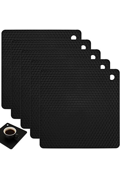 GENERAL 5 Pieces Pot Coasters, Heat Resistant, Black Pot Holder, Silicone Coa...