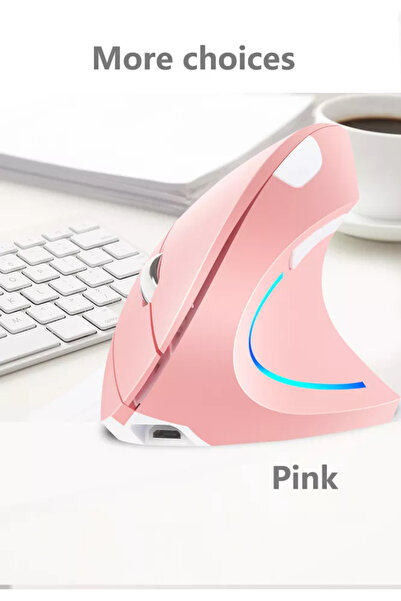 Cloody Şarjlı Pembe Dikey Ergonomik Kablosuz Mouse Fare Wireless 2000 Dpı 6