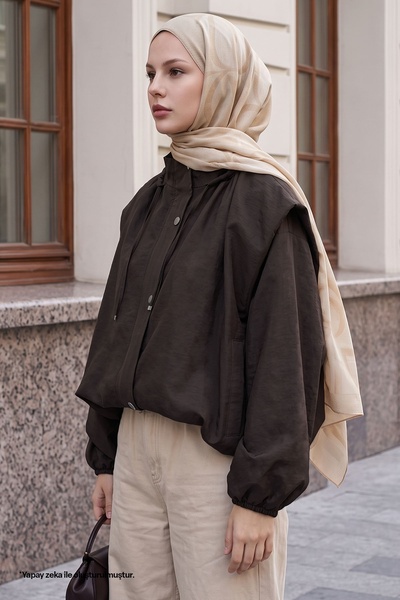 InStyle Yakası Büzgülü Acı Kahve Bomber Ceket