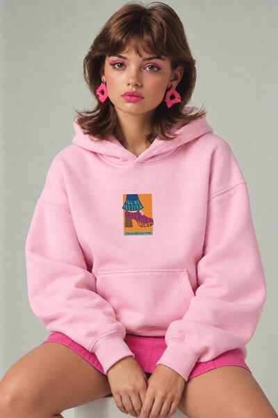 GIA - ART Women's Oversize Hoodie 90's Vibe Printed Pink - Hooded, Kangaroo P...