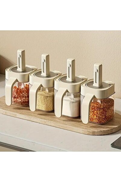 GENERAL Modular Seasoning Containers Set of 4 Spice Jars with Lids & Spoons, ...