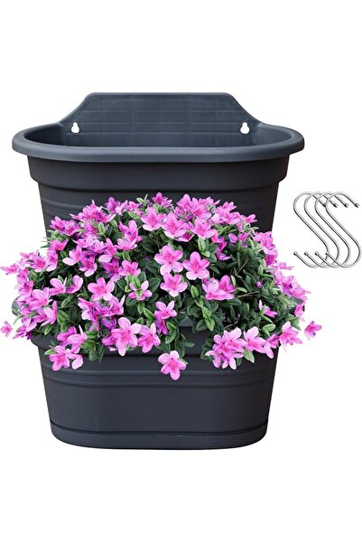 GENERAL Hanging Planter Set of 2 Resin Balcony Planter with 4 Hooks Wall Moun...
