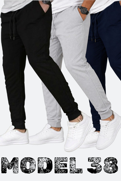 TORUK MAKTO Set of 3 Unisex Ribbed Sweatpants Regular Black Gray Navy Blue Co...