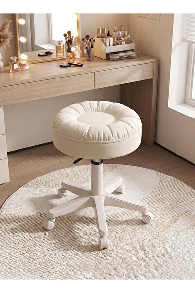 Taimi 360° Swivel Vanity Chair, Adjustable Height and Rolling Wheels, Faux Le...