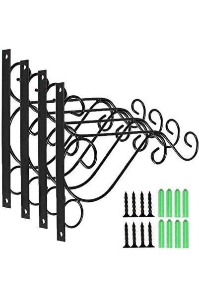 GENERAL 4X Heavy Duty Wall Hanging Basket Bracket, Plant Hanger Hook Black Fe...