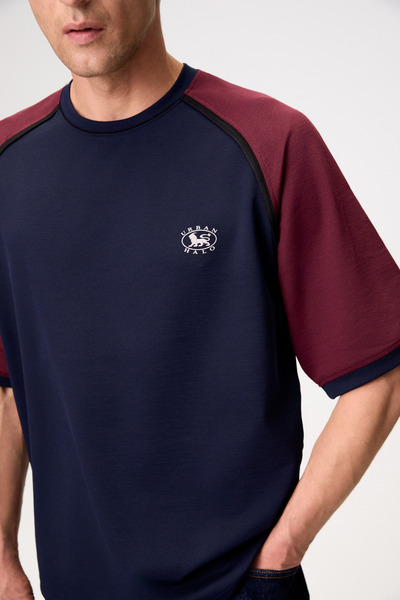 GRIMELANGE VAREN Erkek Yuvarlak Yakalı Kontrast Kısa Kollu Lacivert T-Shirt