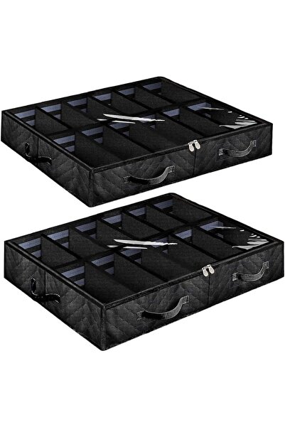 GENERAL Under Bed Shoe Storage, Set of 2, Sturdy Side Walls, Adjustable Divid...