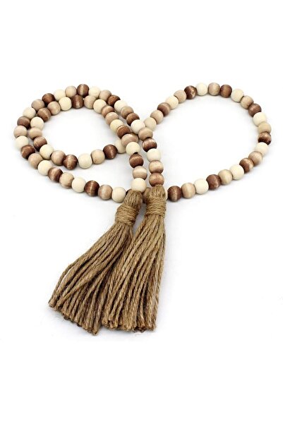 GENERAL CVHOMEDECO. Wood Beads Garland with Tassels Farmhouse Rustic Wooden P...