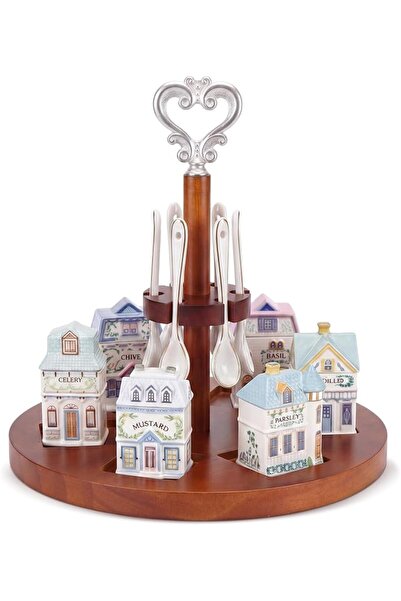 Chunful Vintage Rotating Spice Jar Rack for Countertop, Wooden Spice Shelf
