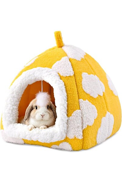 GENERAL Guinea Pig Hideout Cave Cute Yellow Cloud Warm Fleece Bed for Small A...