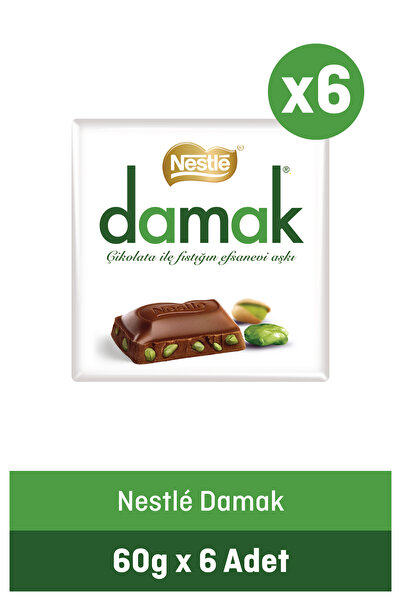 Nestle Damak Antep Fıstıklı Sütlü Kare Çikolata 60 g x6 Adet