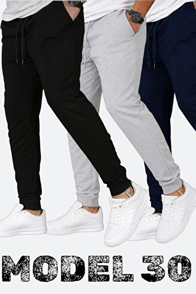 TORUK MAKTO Set of 3 Unisex Ribbed Sweatpants Regular Black Gray Navy Blue Co...