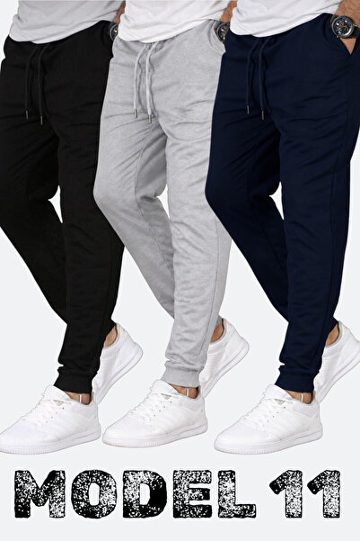 TORUK MAKTO Set of 3 Unisex Ribbed Sweatpants Regular Black Gray Navy Blue Co...