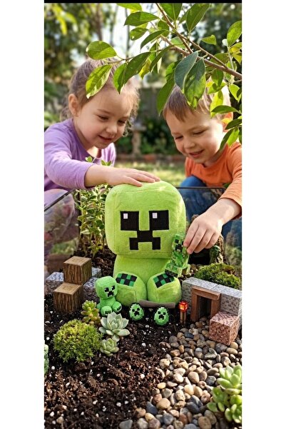 Pufline Minecraft Creeper Peluş Oyuncak - Piksel Tasarımlı Yumuşak Peluş (Yeşil)