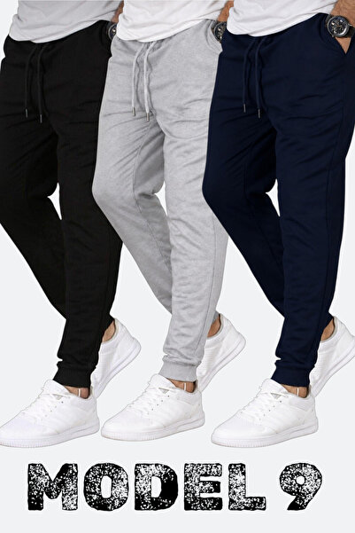 TORUK MAKTO Set of 3 Unisex Ribbed Sweatpants Regular Black Gray Navy Blue Co...