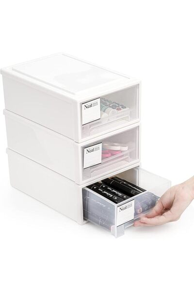 ZENFUN 3 Pack Plastic Stackable Drawer Storage Drawer Bins, Small Drawer-type...