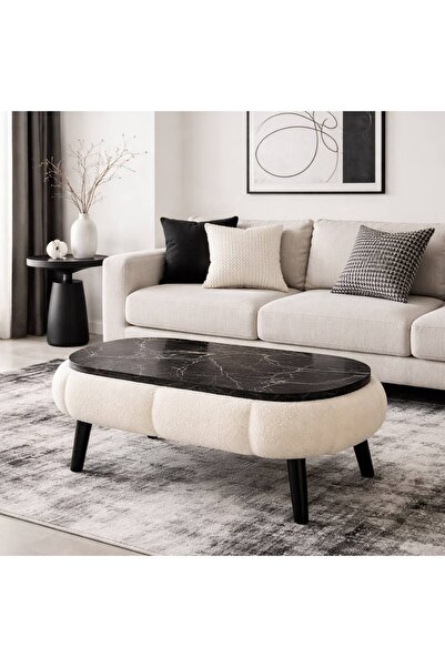 KOKİ DESİGN PAPATYA BOHEM Orta Sehpa Siyah Mermer Desen Tablalı Beyaz Wellsof...