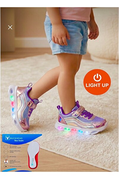 BUCKHEAD kız çocuk ışıklı spor ayakkabı , flex foam taban , cırtlı sneaker
