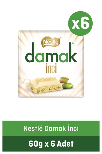 Nestle Damak İnci Antep Fıstıklı Beyaz Kare Çikolata 60 g x6 Adet