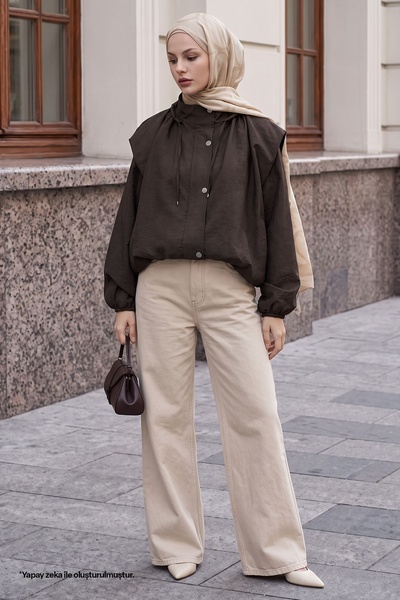 InStyle Bitter Brown Bomber Jacket with Gathered Collar