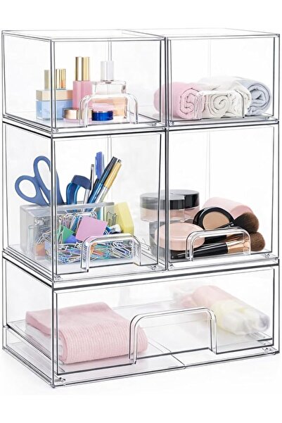 SKY TOUCH SKY-TOUCH 5 PACK Plastic Stackable Storage Drawers, Clear Acrylic S...