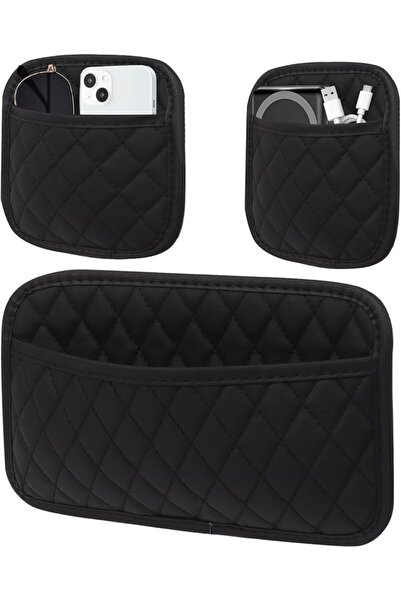 GENERAL 3 Pack Car Side Pocket Organizers, Black PU Leather Car Door Pocket P...