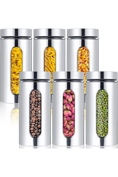 Mimorou 6 Pack Kitchen Canisters Set Airtight Coffee Sugar Tea Candy Storage ...