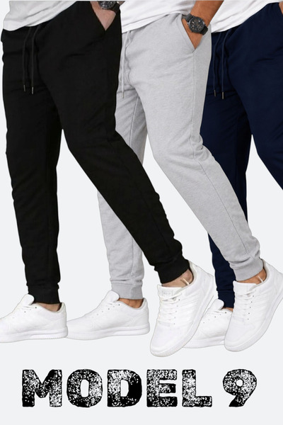 TORUK MAKTO Set of 3 Unisex Ribbed Sweatpants Regular Black Gray Navy Blue Co...