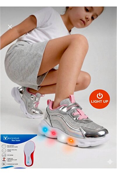 BUCKHEAD kız çocuk ışıklı spor ayakkabı , flex foam taban , cırtlı sneaker