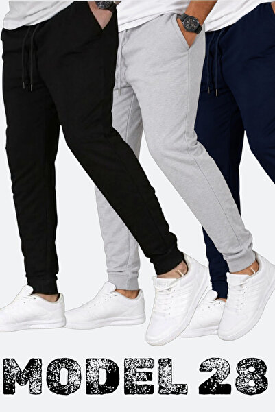 TORUK MAKTO Set of 3 Unisex Ribbed Sweatpants Regular Black Gray Navy Blue Co...
