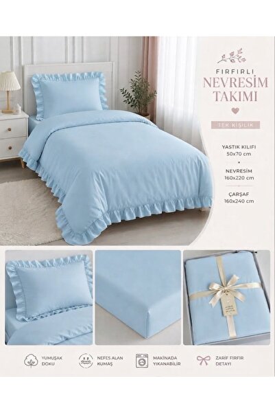 Keçeli parti hayalleri Bedding Set Single 100% Cotton Ruffle Pink