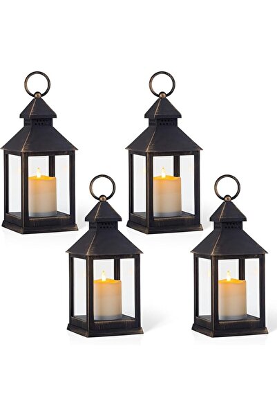 GENERAL Vintage Golden Brushed Black Lantern Decorative LED Flickering Flamel...