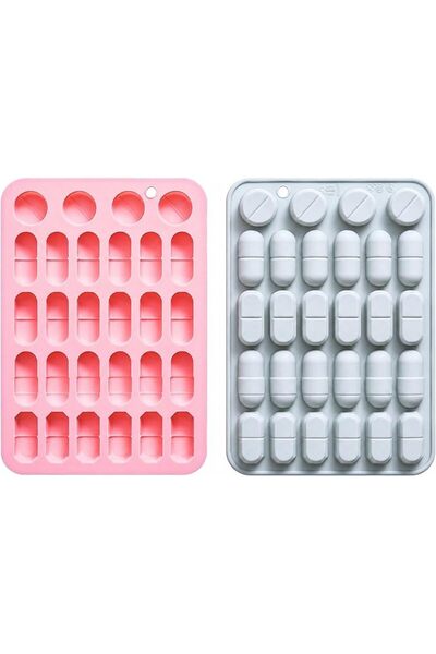 GENERAL 2 Pack Silicone Pill Mold, Blue and Pink Pill Mold Trays for Making P...