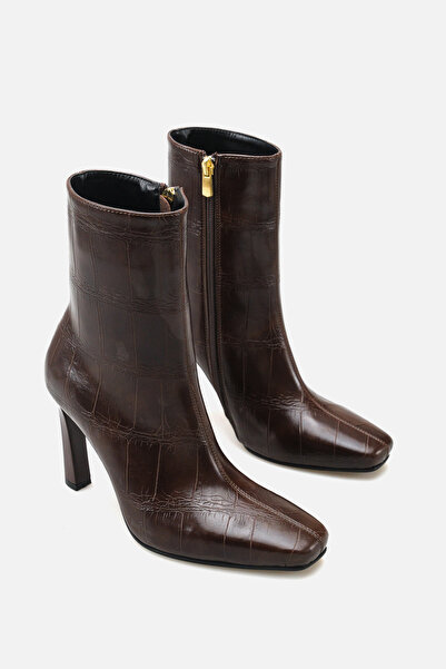 Liza Shoes Women's brown crocodile high heel side zipper boots a00- k45