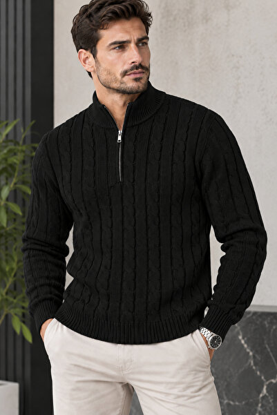 EMR Online Men's Knitwear Sweater Half Zipper Turtleneck Knitted Patterned Lo...