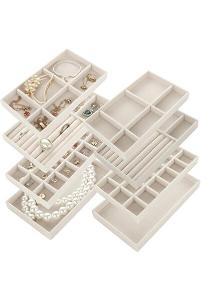 GENERAL 8 Pcs Jewelry Organizer Set for Drawers, Beige Velvet Lined Storage T...