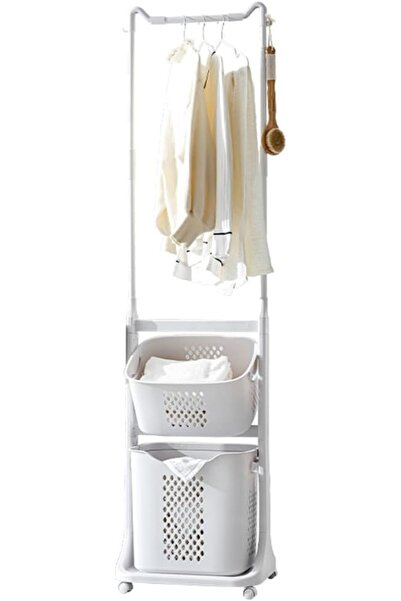 Arabest 3-Tier Slim Laundry Wagon with Casters,Detachable Basket and Towel Ha...