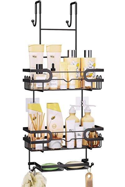SWTYMIKI Shower Caddy Hanging With Double Soap Holder, Over The Door Shower O...