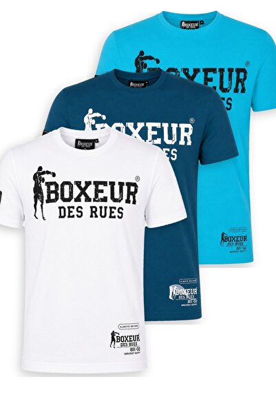 Boxeur Des Rues Ανδρικό T-Shirt Πακέτο 3 τεμαχίων Στενής Γραμμής: Λευκό/Μαύρο...