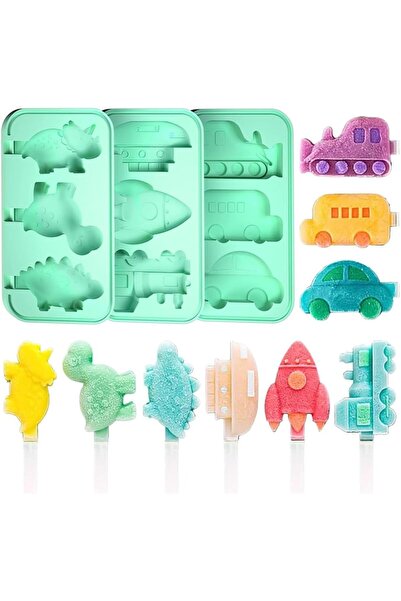 Arabest 3-Piece Silicone Ice Pop Molds Set,Dinosaur Rocket Car Shapes,Food Gr...