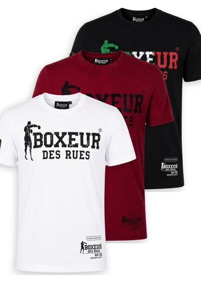 Boxeur Des Rues Pachet de 3 tricouri bărbătești slim-fit: Alb/Negru + Bordeau...