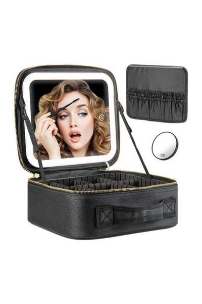 Arabest Makeup Bag with LED Mirror and Brush Organizer,Adjustable Brightness ...